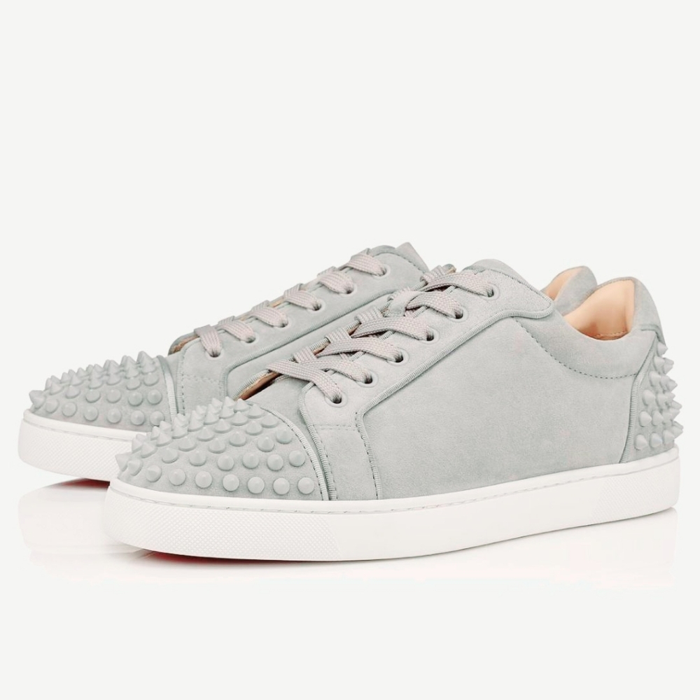 Christian Louboutin Men's Louis Junior Spikes Low-Top Suede Sneakers